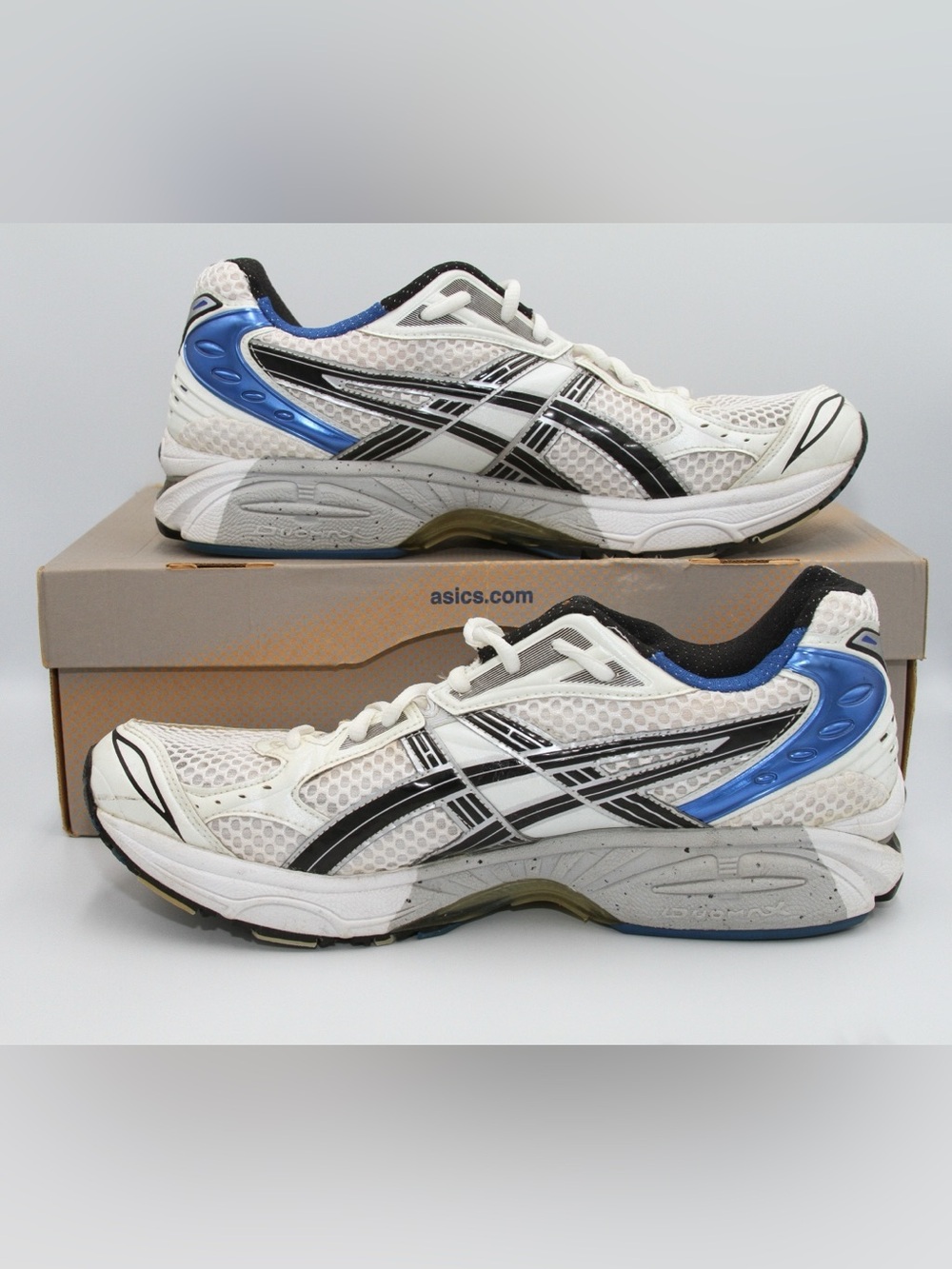 Asics Gel-Kayano 14 White, Black & Blue Men's Athletic Running Shoes